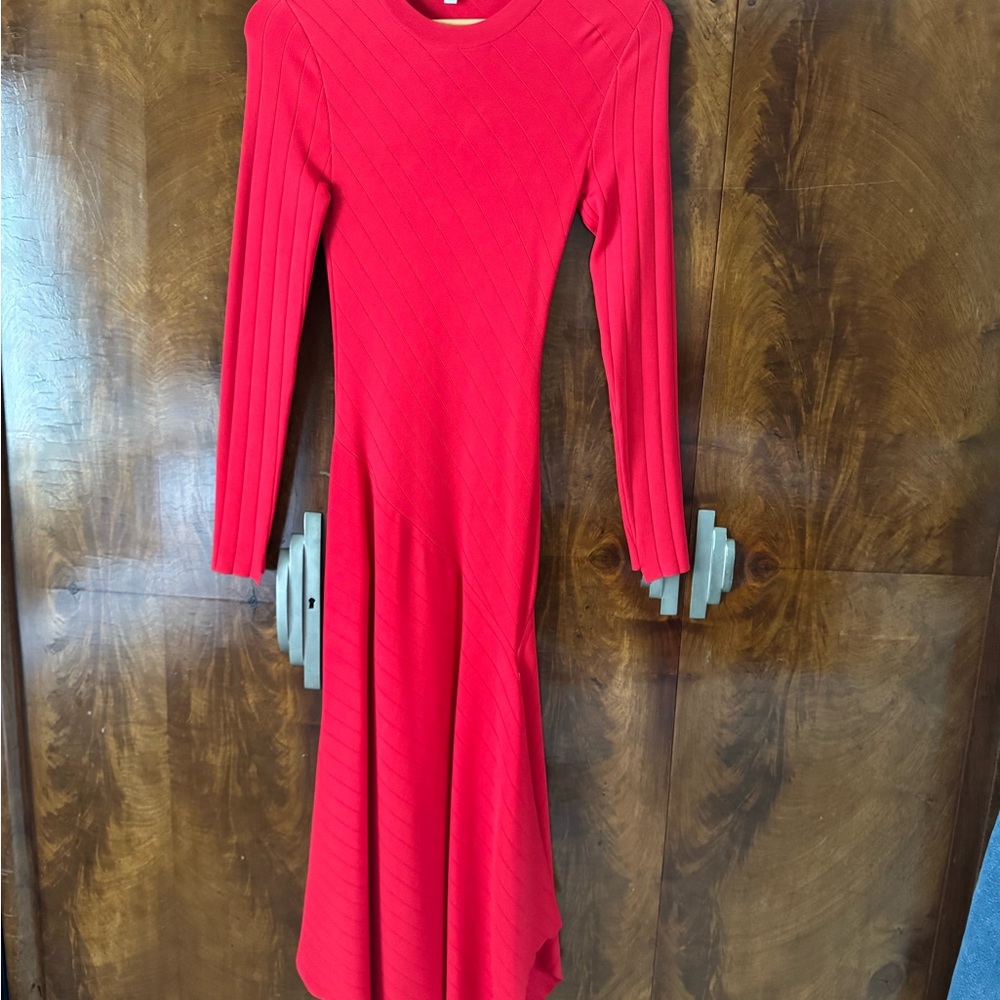 ALC Red Bishop Sleeve Sheath Midi Dress